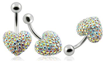 Piercing Crystal srdce se stříbrnou kuličkou PBSW00009