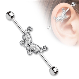 Industrial piercing s motýlek a kamínky PIN00054