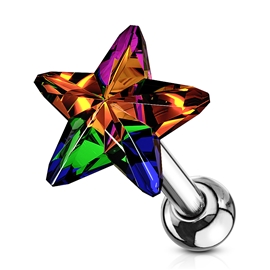 Činka do ucha - hvězdička s barevným kamínkem PNC00108